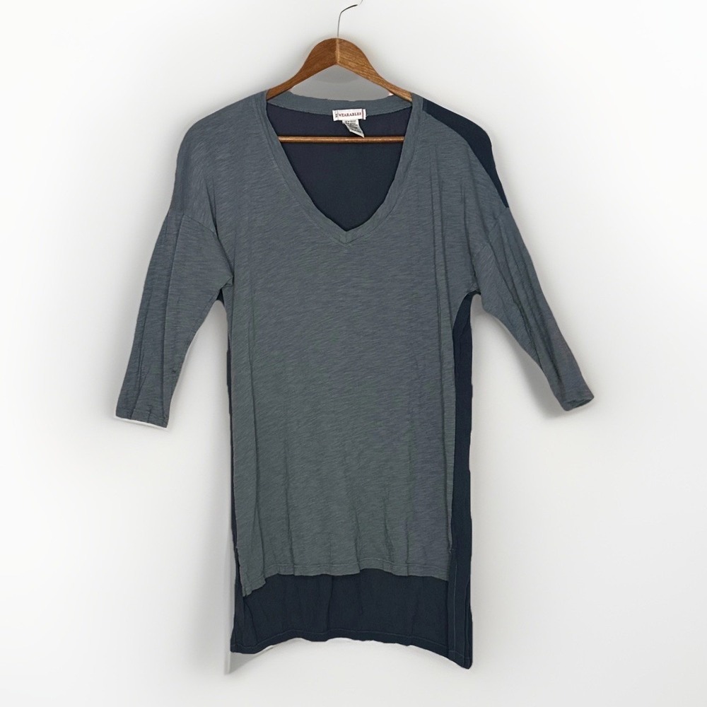 XCVI Wearables Sheer Back Tunic Top XS Gray Blue Layered Boho Lagenlook